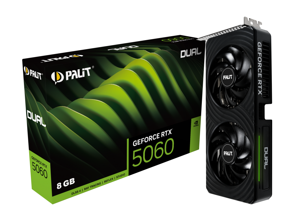 Видеокарта NVIDIA GeForce RTX 5060 Palit Dual 8Gb GDDR7 HDMI+3xDP RTL