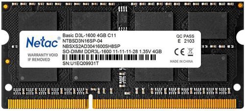 Оперативная память для ноутбука DDR3 SODIMM 4Gb 1600Mhz Netac